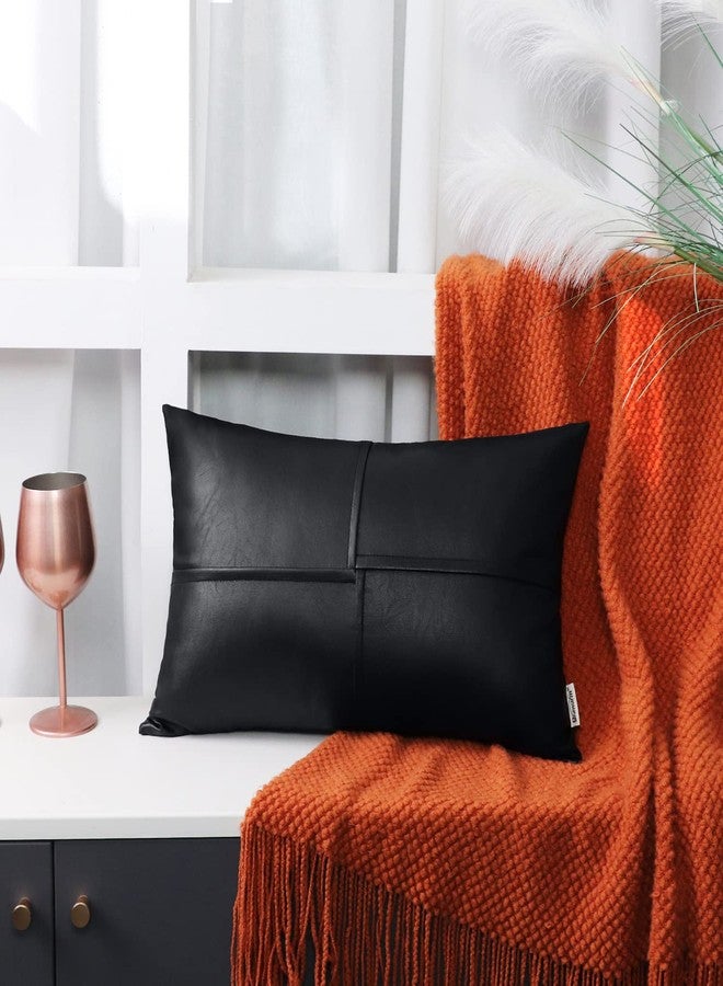 BRAWARM Faux Leather Throw Pillow Covers 12 X 20 Inches, Black Leather Lumbar Pillow Covers Pack of 2, Hand Stitched Leather Decorative Throw Pillows for Couch Sofa Bed Living Room Home Garden - Image 4